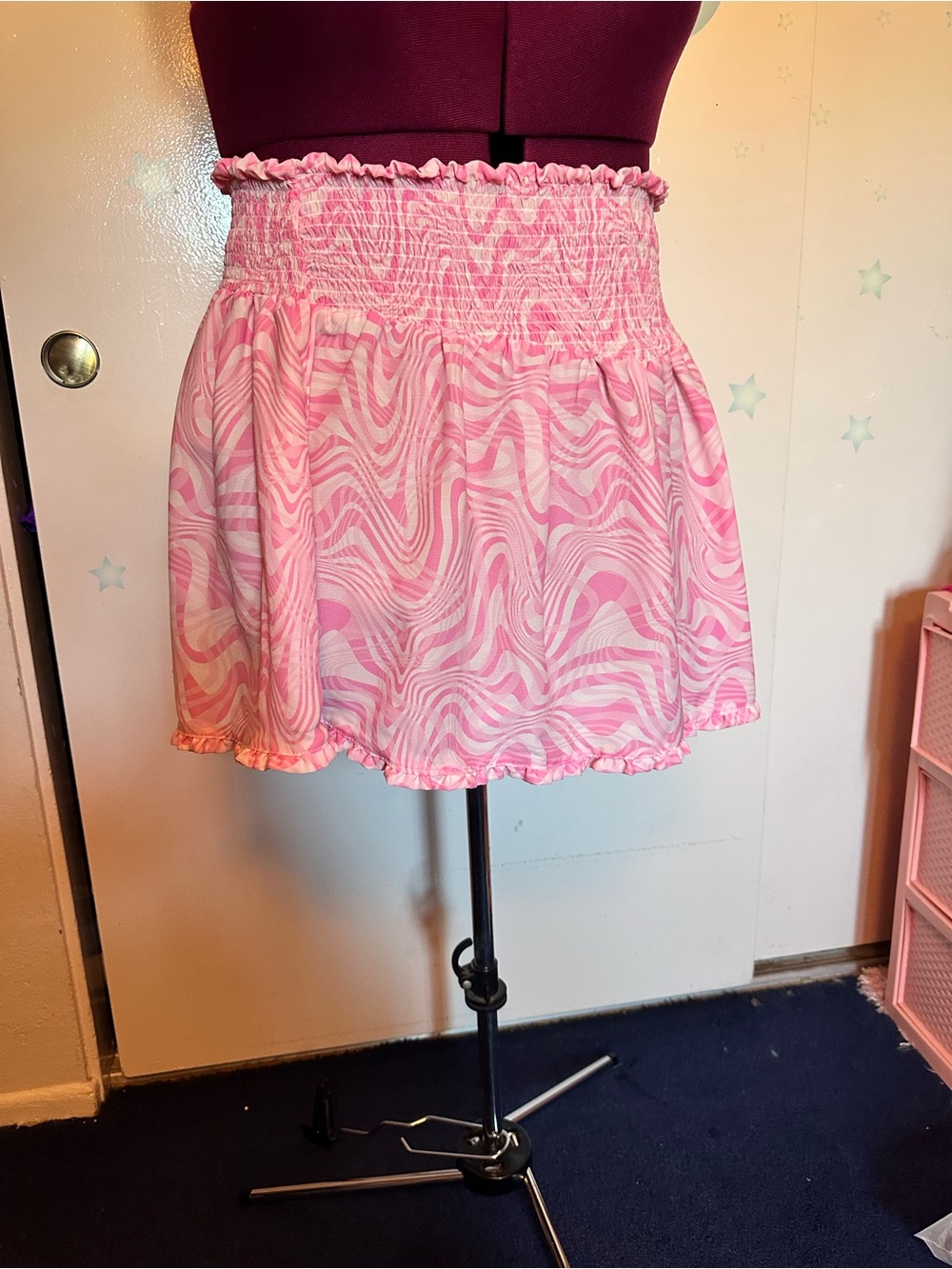 Madden NYC Pink Smocked Waist Mini Skirt